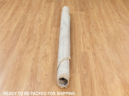 Grey 6'0" x 6'0" Transitional Hand knotted Wool/Silk Rug - Sku: O062054