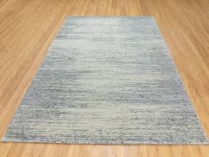 Grey 6'1" x 9'0" Hand Loomed Handloom Wool Rug - Sku: O062056