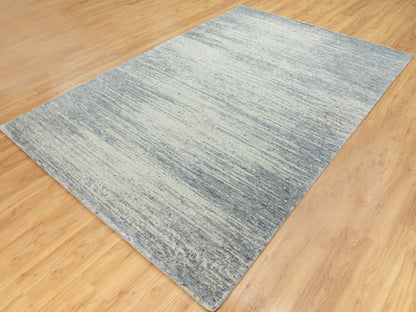 Grey 6'1" x 9'0" Hand Loomed Handloom Wool Rug - Sku: O062056