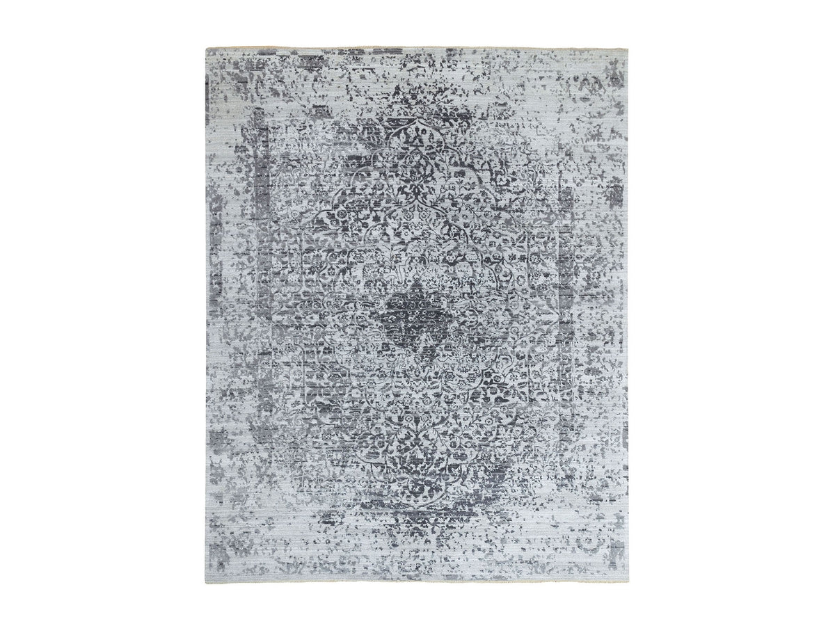 Transitional hand-knotted wool/pure silk rug in Gray, 8' x 10'1" — SKU O062058