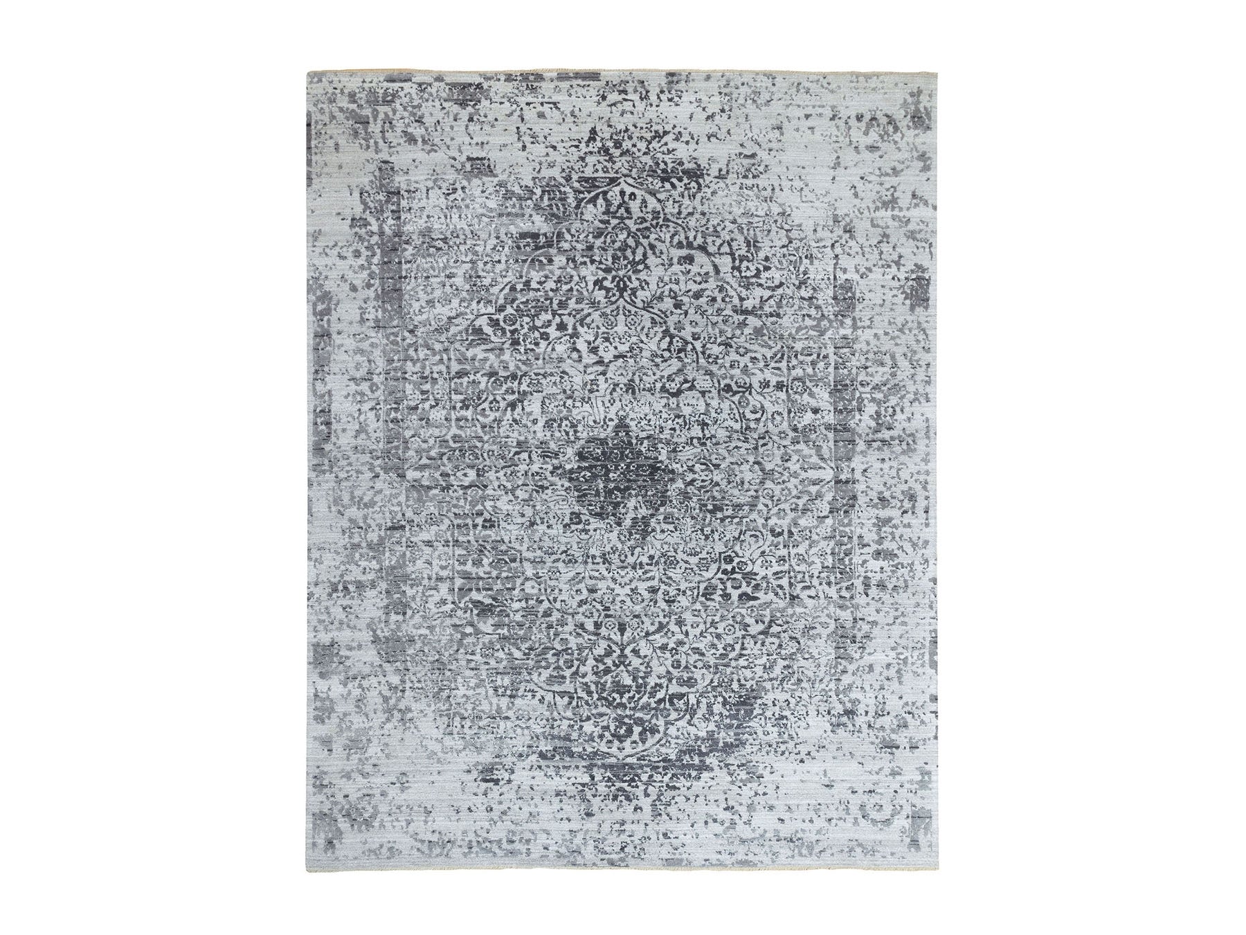 Transitional hand-knotted wool/pure silk rug in Gray, 8' x 10'1" — SKU O062058