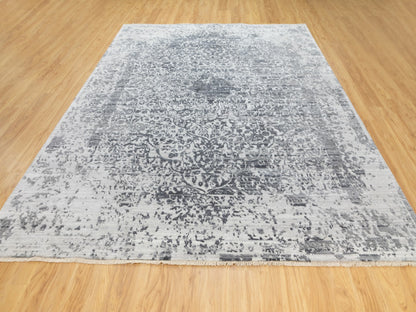 Grey 8'0" x 10'1" Transitional Hand knotted Wool/Silk Rug - Sku: O062058