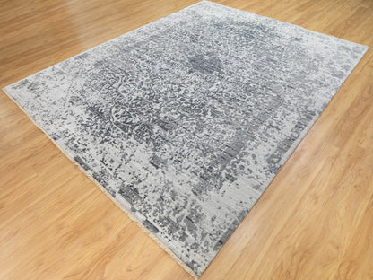 Grey 8'0" x 10'1" Transitional Hand knotted Wool/Silk Rug - Sku: O062058