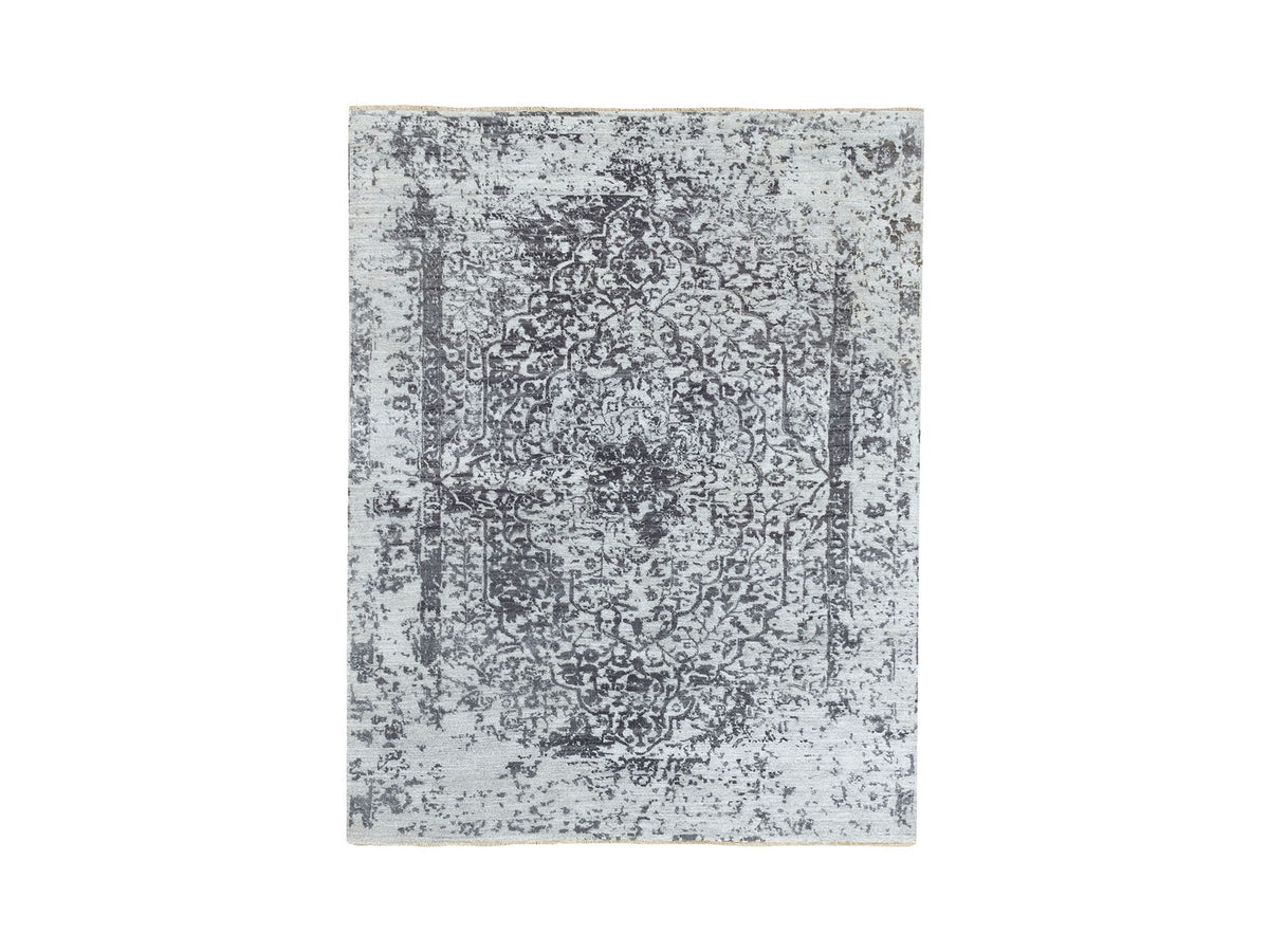 Transitional hand-knotted wool/pure silk rug in Gray, 5'3" x 7' — SKU O062068
