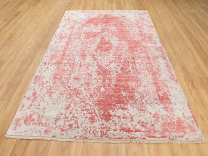 Pink 6'0" x 9'2" Transitional Hand knotted Wool/Silk Rug - Sku: O062069