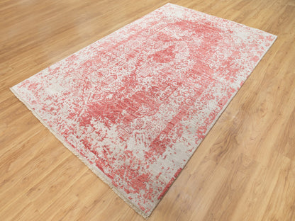 Pink 6'0" x 9'2" Transitional Hand knotted Wool/Silk Rug - Sku: O062069