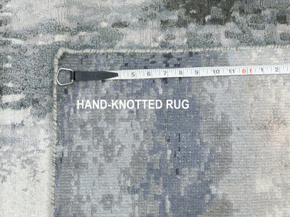 Ivory 2'6" x 10'0" Modern and Contemporary Hand knotted Wool/Silk Rug - Sku: O062071