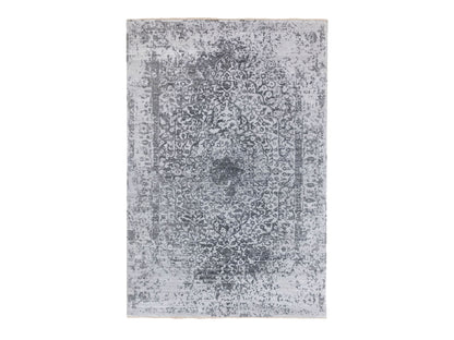 Grey 6'1" x 9'2" Transitional Hand knotted Wool/Silk Rug - Sku: O062094