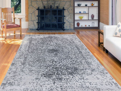 Grey 6'1" x 9'2" Transitional Hand knotted Wool/Silk Rug - Sku: O062094