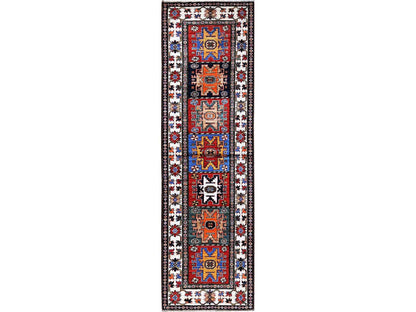 Ersari Kazak hand-knotted wool runner in Red & Ivory, 2'8" x 9'2" — SKU O0620