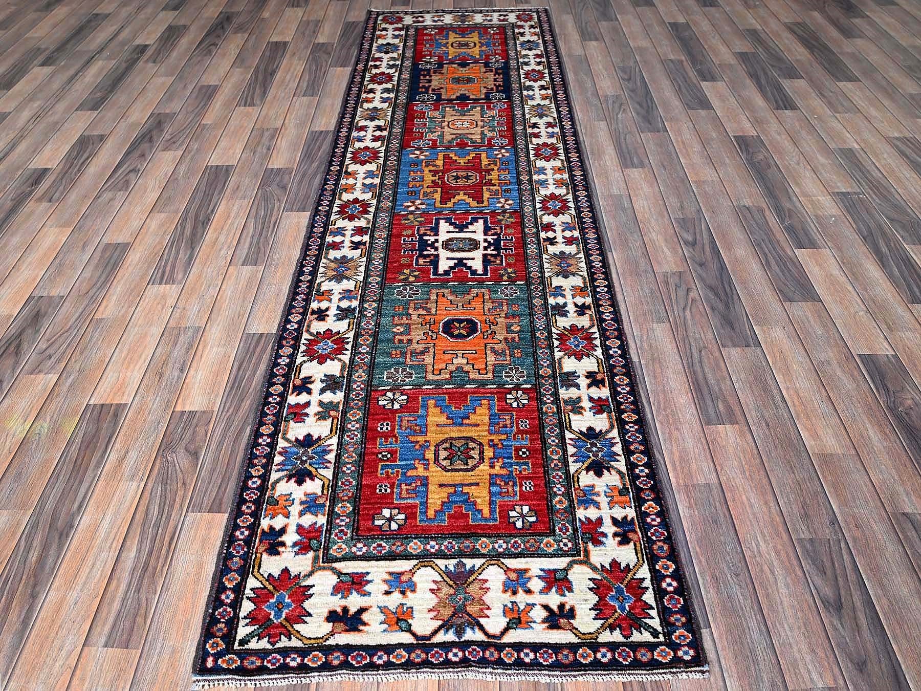 Ersari Kazak hand-knotted wool runner in Red & Ivory, 2'8" x 9'2" — SKU O0620 (view 2)