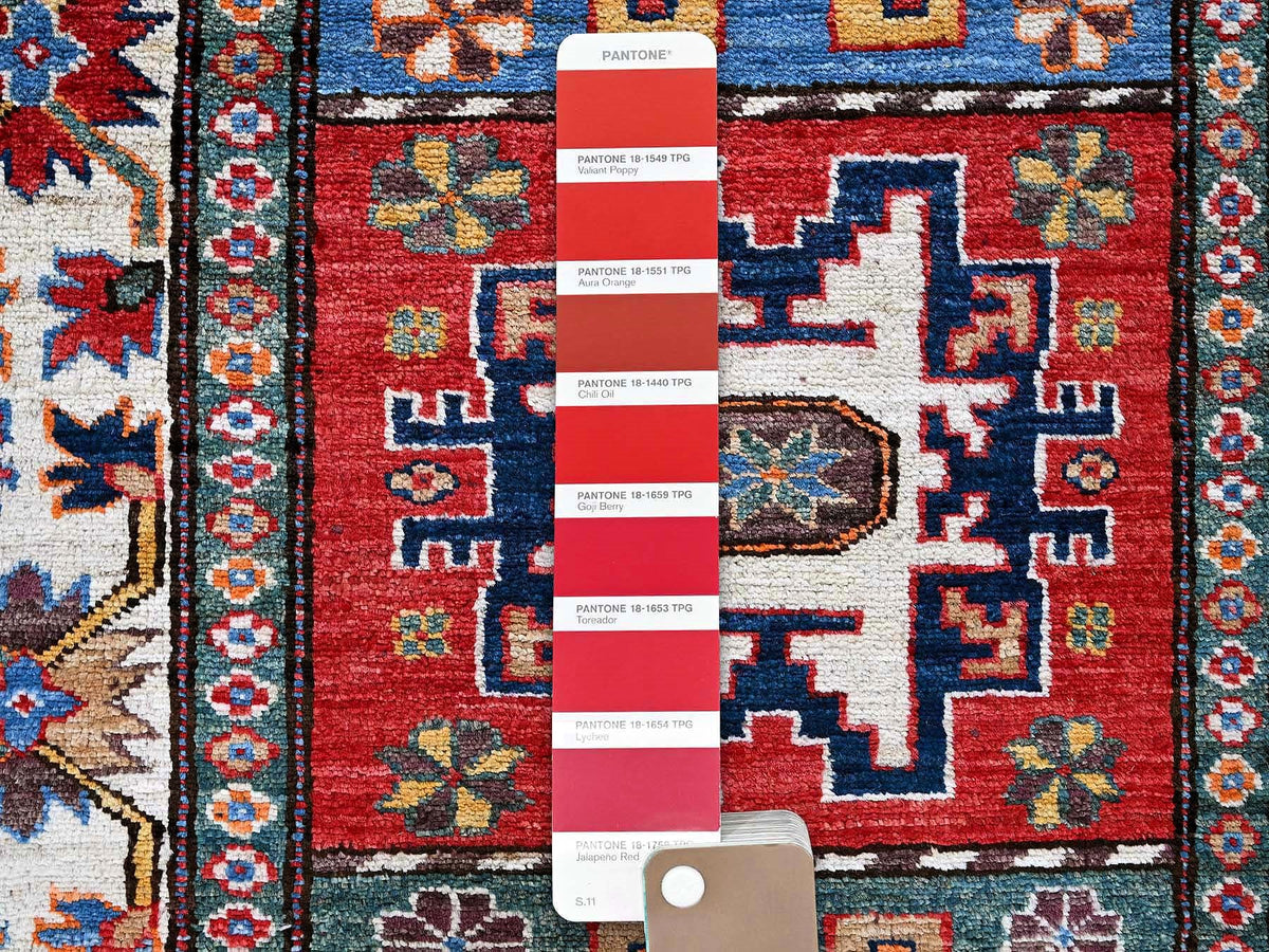 Ersari Kazak hand-knotted wool runner in Red & Ivory, 2'8" x 9'2" — SKU O0620 (view 4)