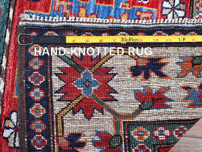 Ersari Kazak hand-knotted wool runner in Red & Ivory, 2'8" x 9'2" — SKU O0620 (view 7)