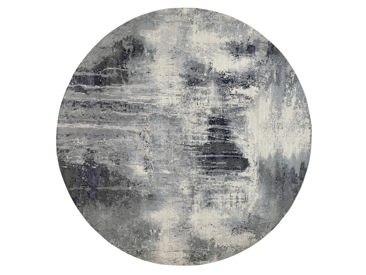 Modern / Contemporary hand-knotted wool/silk rug in Ivory, 11'10" x 12' — SKU O062100