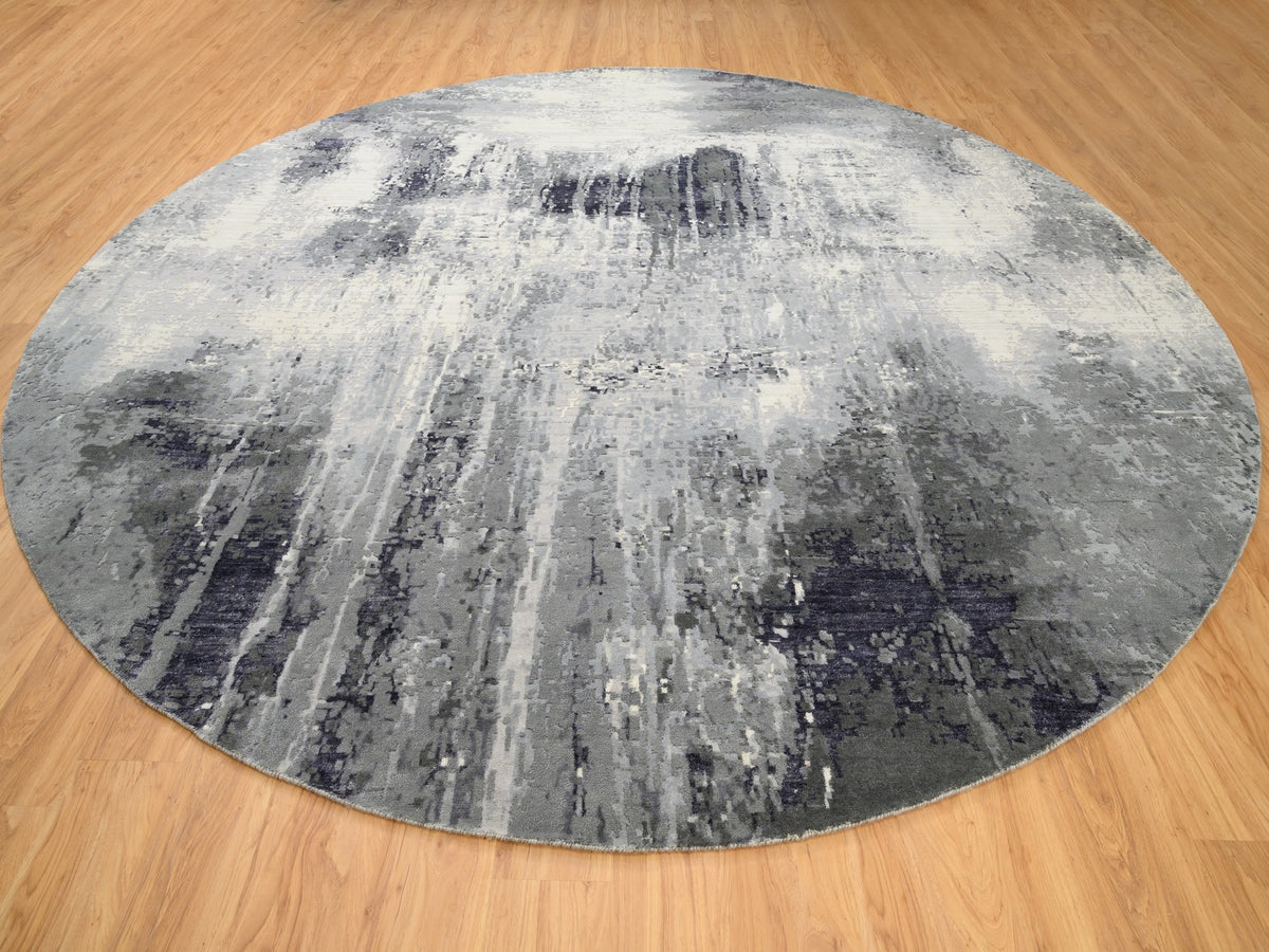 Modern / Contemporary hand-knotted wool/silk rug in Ivory, 11'10" x 12' — SKU O062100 (view 2)
