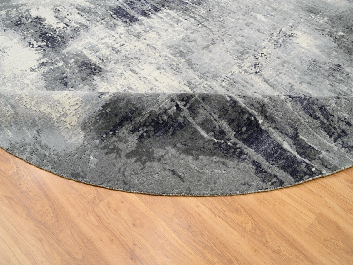 Modern / Contemporary hand-knotted wool/silk rug in Ivory, 11'10" x 12' — SKU O062100 (view 6)