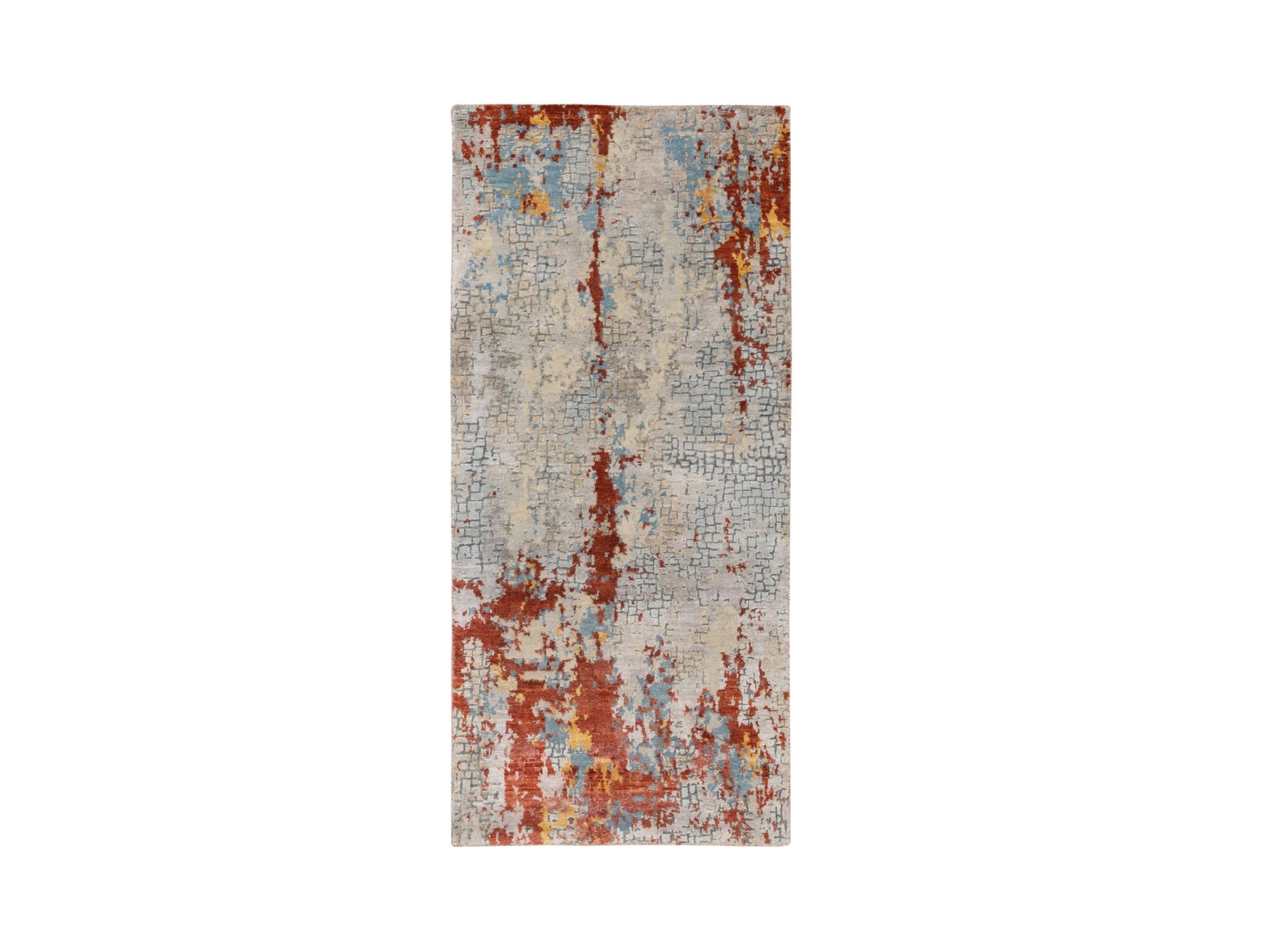 Orange 2'6" x 5'10" Modern / Contemporary Hand knotted Wool/Silk Rug - Sku: O062111