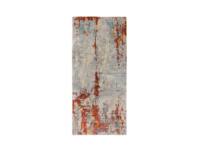 Orange 2'6" x 5'10" Modern / Contemporary Hand knotted Wool/Silk Rug - Sku: O062111