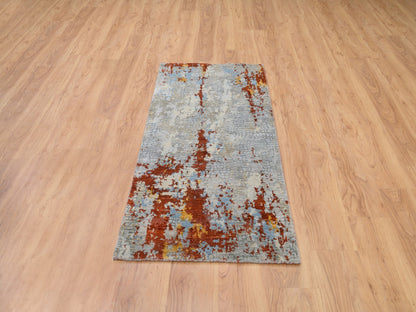 Orange 2'6" x 5'10" Modern / Contemporary Hand knotted Wool/Silk Rug - Sku: O062111