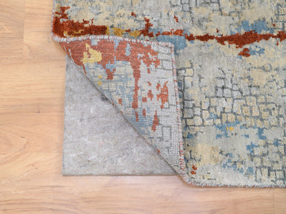 Orange 2'6" x 5'10" Modern / Contemporary Hand knotted Wool/Silk Rug - Sku: O062111