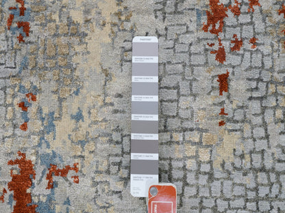 Modern / Contemporary hand-knotted wool/silk runner in Orange, 2'6" x 5'10" — SKU O062111 (view 4)