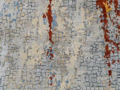 Orange 2'6" x 5'10" Modern / Contemporary Hand knotted Wool/Silk Rug - Sku: O062111