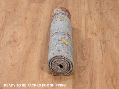 Orange 2'6" x 5'10" Modern / Contemporary Hand knotted Wool/Silk Rug - Sku: O062111
