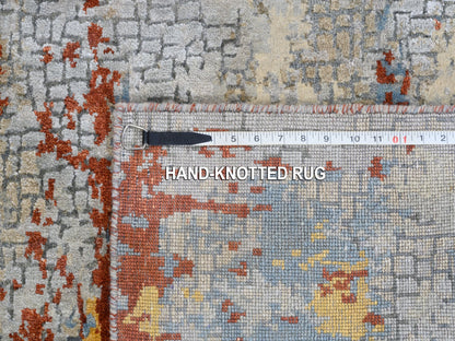 Orange 2'6" x 5'10" Modern / Contemporary Hand knotted Wool/Silk Rug - Sku: O062111