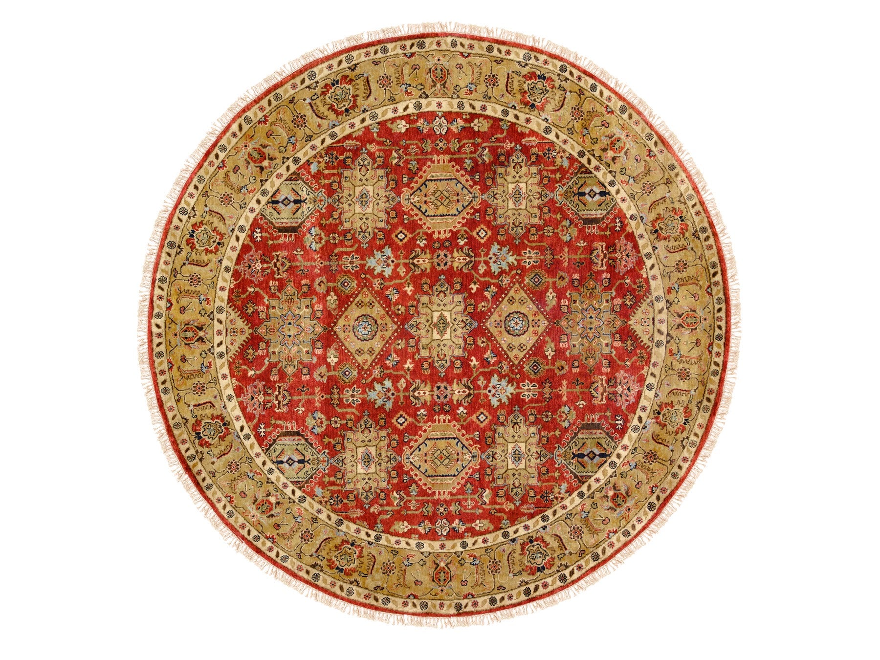 Heriz hand-knotted wool rug in Red & Gold, 7'9" x 7'9" — SKU O062132