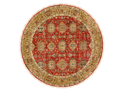 Red 7'9" x 7'9" Traditional Hand knotted Wool Rug - Sku: O062132