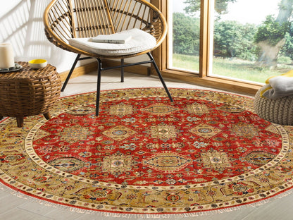 Red 7'9" x 7'9" Traditional Hand knotted Wool Rug - Sku: O062132
