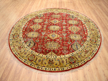 Red 7'9" x 7'9" Traditional Hand knotted Wool Rug - Sku: O062132