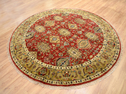 Red 7'9" x 7'9" Traditional Hand knotted Wool Rug - Sku: O062132