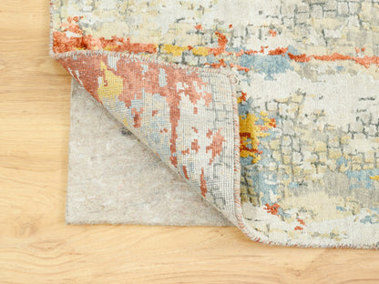 Modern / Contemporary hand-knotted wool/silk runner in Orange, 4'1" x 12' — SKU O062158 (view 3)