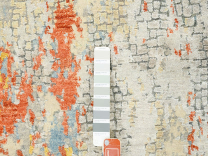 Orange 4'1" x 12'0" Modern / Contemporary Hand knotted Wool/Silk Rug - Sku: O062158