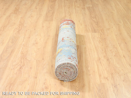 Orange 4'1" x 12'0" Modern / Contemporary Hand knotted Wool/Silk Rug - Sku: O062158
