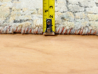 Orange 4'1" x 12'0" Modern / Contemporary Hand knotted Wool/Silk Rug - Sku: O062158