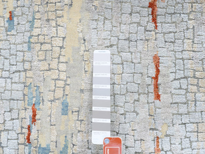 Orange 2'7" x 20'0" Modern / Contemporary Hand knotted Wool/Silk Rug - Sku: O062172