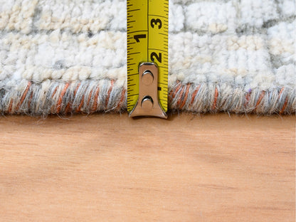 Orange 2'7" x 20'0" Modern / Contemporary Hand knotted Wool/Silk Rug - Sku: O062172