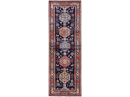 Blue 2'9" x 8'4" Kazak Hand knotted Wool Rug - Sku: O0621