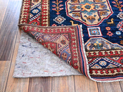 Blue 2'9" x 8'4" Kazak Hand knotted Wool Rug - Sku: O0621