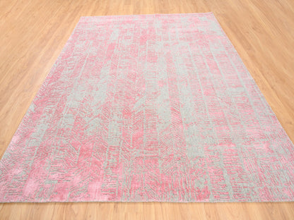 Grey 7'10" x 10'1" Modern / Contemporary Handloom Wool/Silk Rug - Sku: O062257