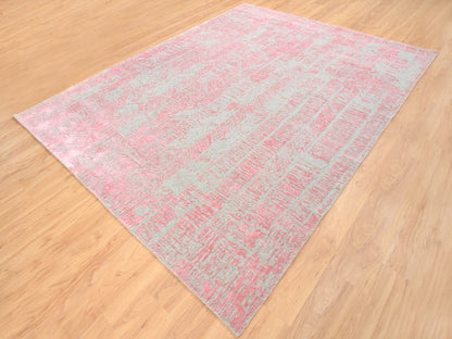 Grey 7'10" x 10'1" Modern / Contemporary Handloom Wool/Silk Rug - Sku: O062257