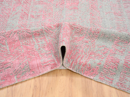 Grey 7'10" x 10'1" Modern / Contemporary Handloom Wool/Silk Rug - Sku: O062257