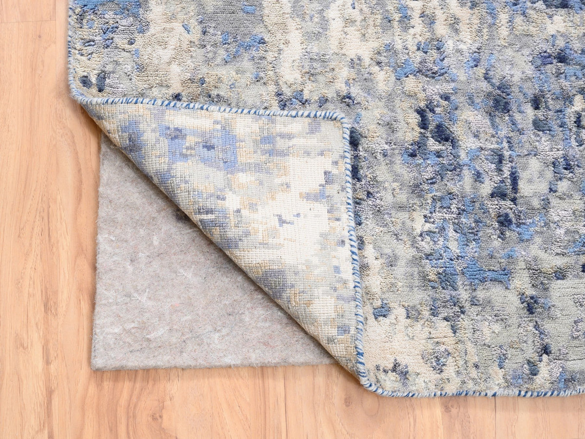 Modern / Contemporary hand-knotted wool/silk runner in Blue, 3'10" x 10'3" — SKU O062260 (view 3)