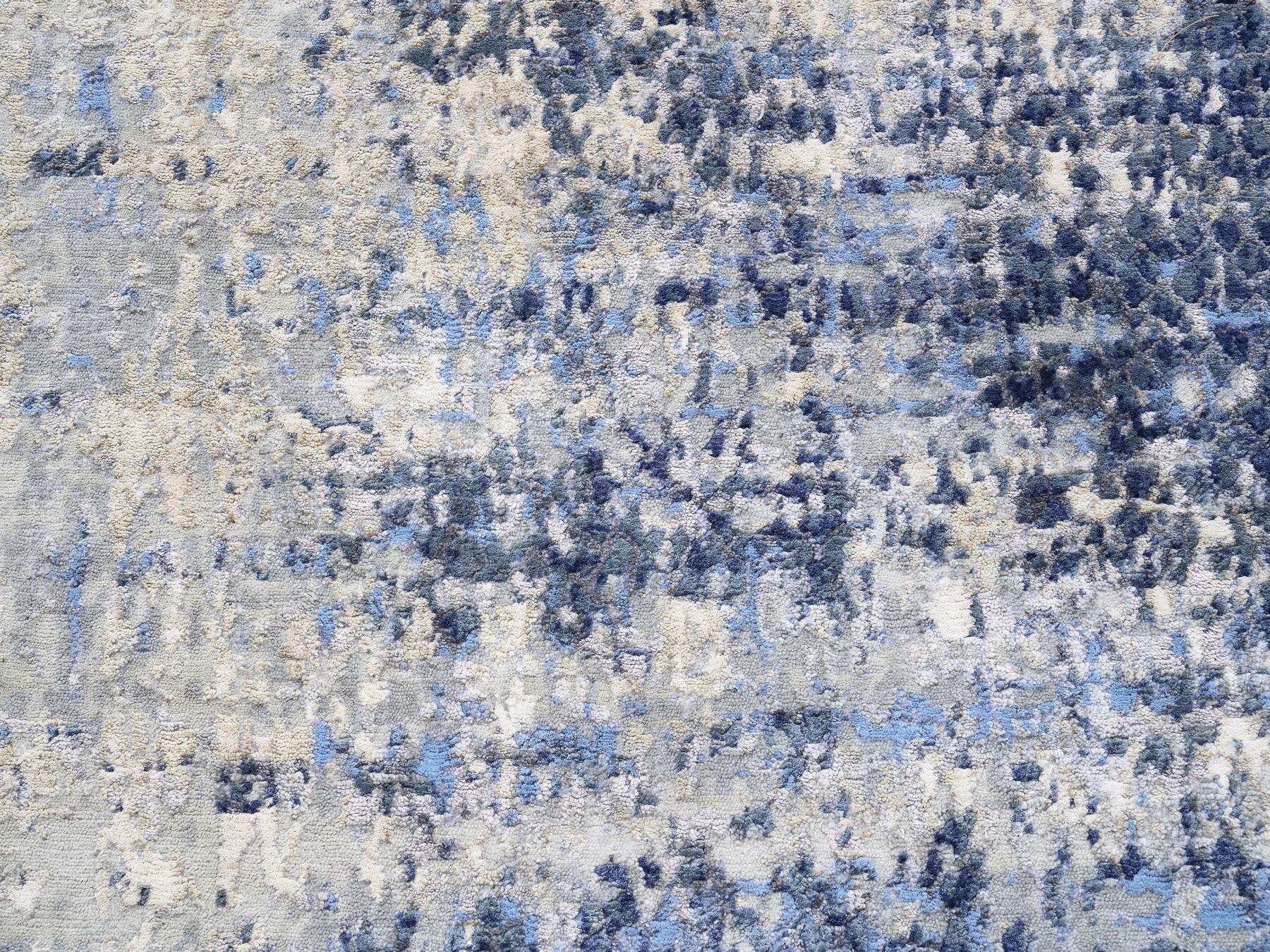 Modern / Contemporary hand-knotted wool/silk runner in Blue, 3'10" x 10'3" — SKU O062260 (view 5)