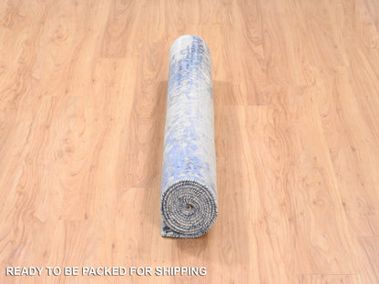 Blue 3'10" x 10'3" Modern and Contemporary Hand knotted Wool/Silk Rug - Sku: O062260