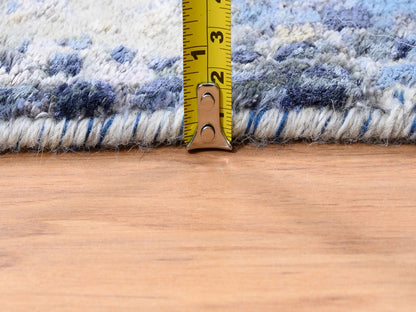 Modern / Contemporary hand-knotted wool/silk runner in Blue, 3'10" x 10'3" — SKU O062260 (view 7)