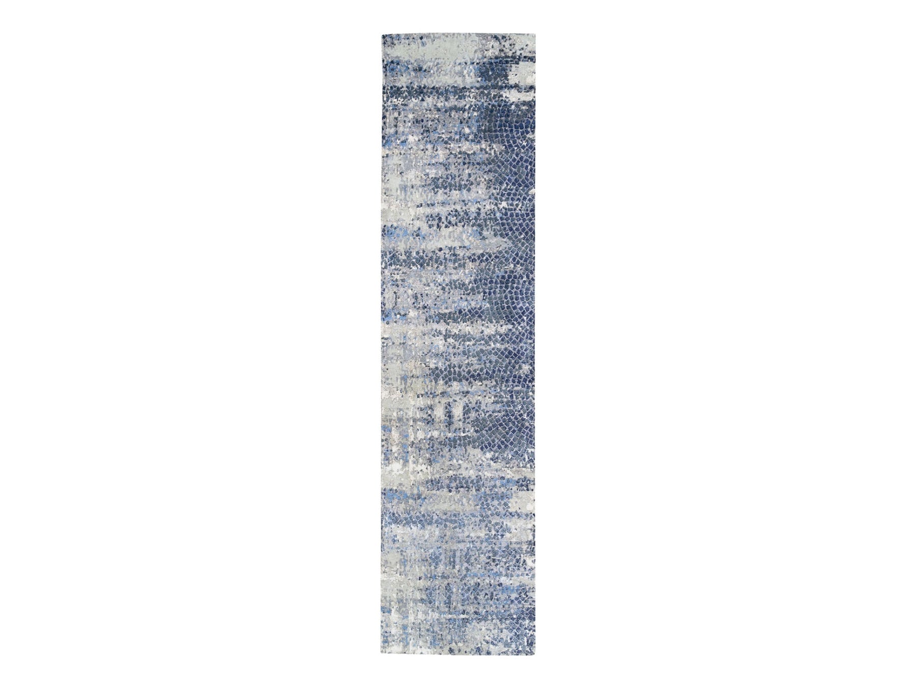 Modern / Contemporary hand-knotted wool/silk runner in Blue, 2'5" x 10' — SKU O062262