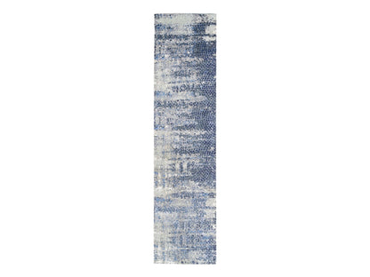 Modern / Contemporary hand-knotted wool/silk runner in Blue, 2'5" x 10' — SKU O062262